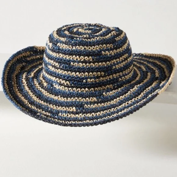 Anthropologie Bucket Hat by San Diego Hat Company in Blue Spacedye Straw. New! - Picture 9 of 10